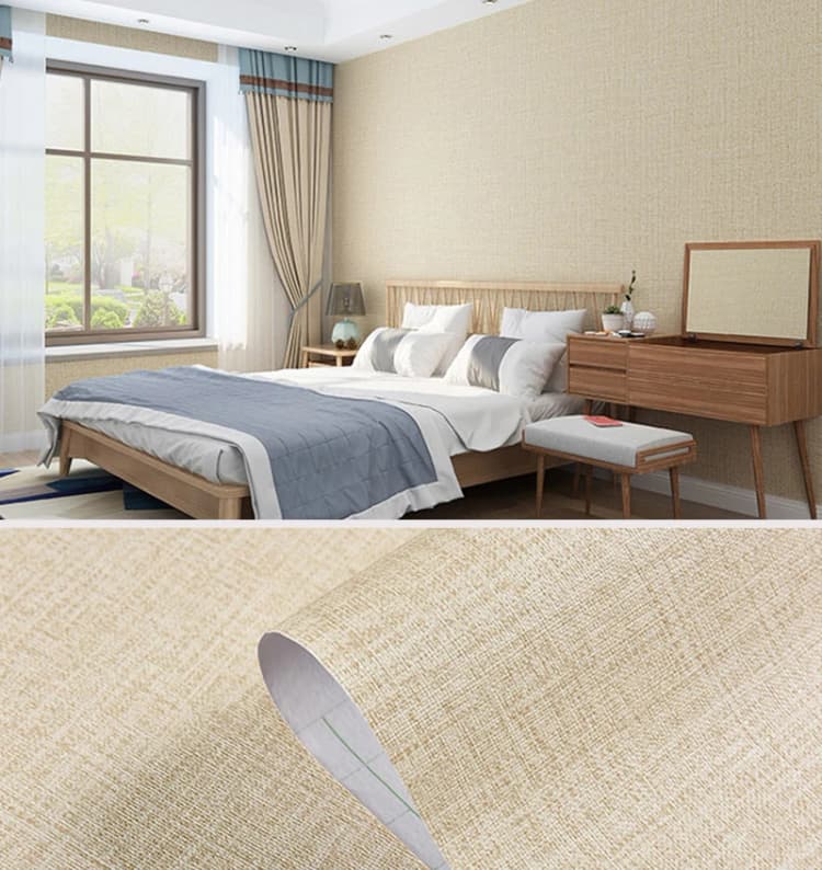 COWINLIFE DECO Custom Self-Adhesive Waterproof PVC Textured Faux Linen Fabric Kitchen Bedroom Wall Sticker Peel Stick Vinyl Wallpaper detail 7