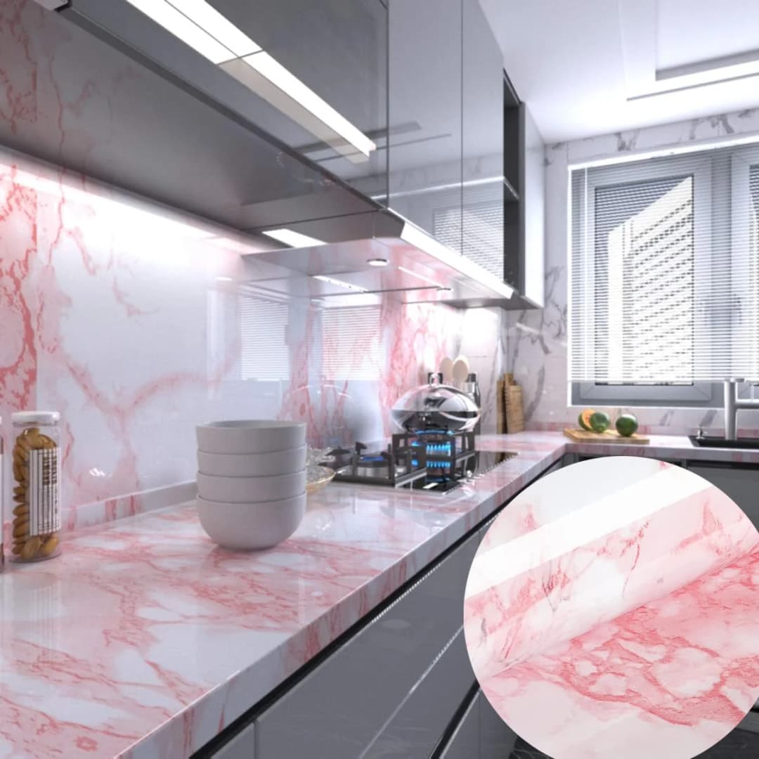 Modern PVC Vinyl Marble Wallpaper Pink Roll Peel and Stick for Table Kitchen Self Adhesive Removable Waterproof