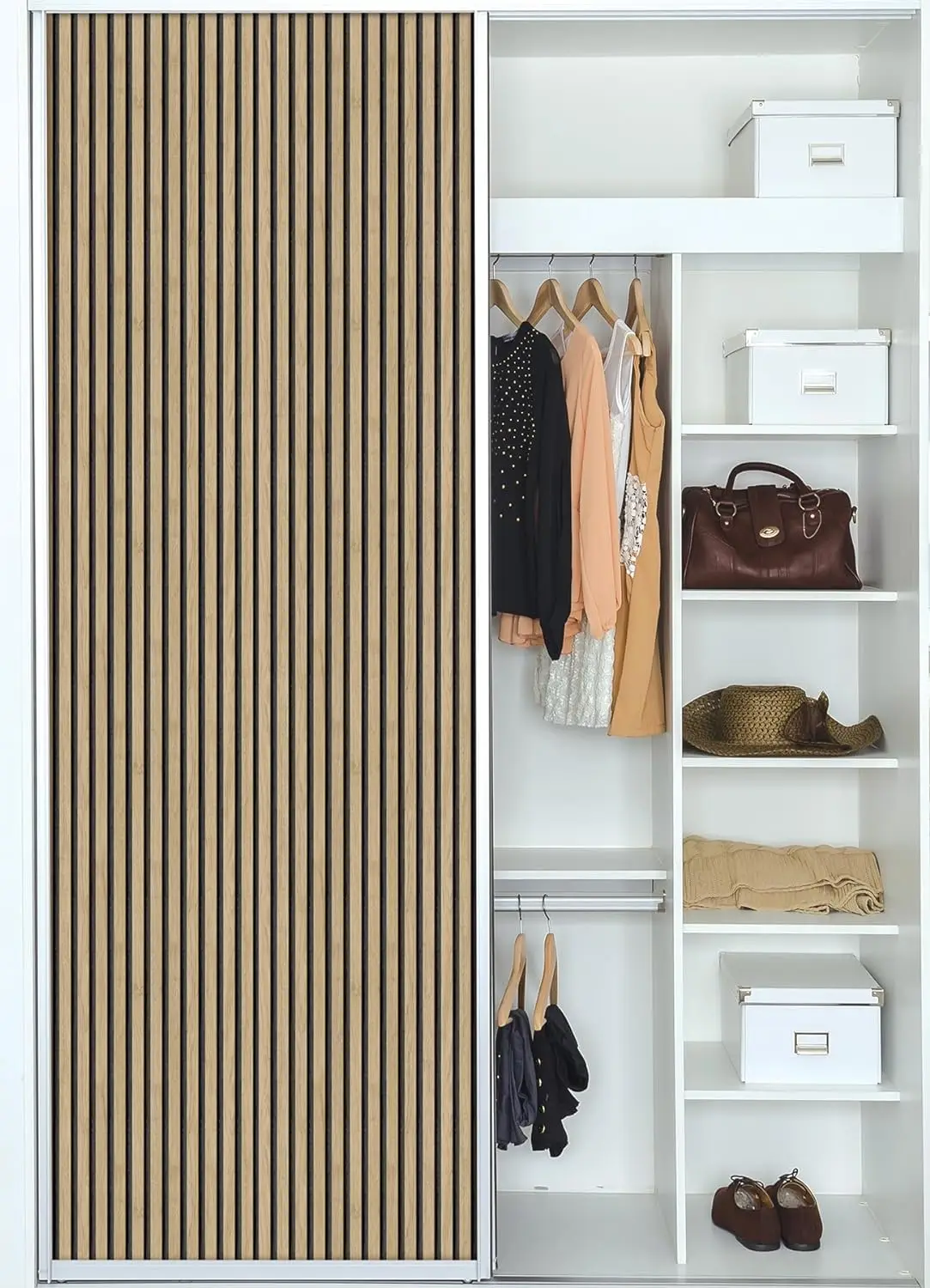 COWINLIFE Waterproof Removable Self Adhesive PVC Vinyl Wood Texture Slat Wallpaper Peel and Stick for Bedroom Wall Decor detail 3