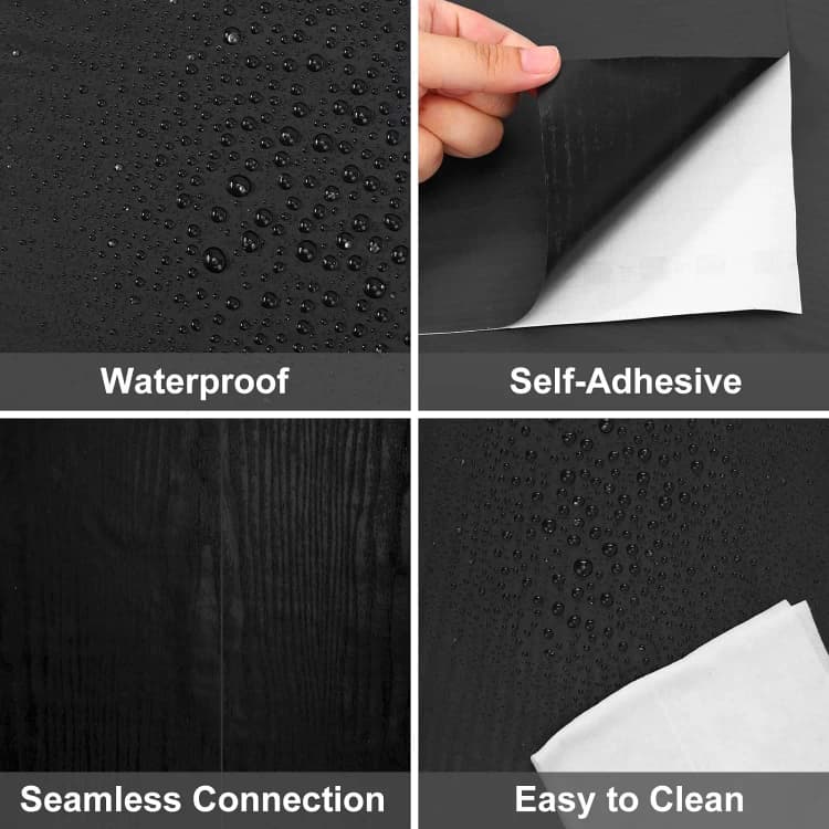COWINLIFE DECO Thick Black PVC Waterproof Fireproof Peel & Stick Self-Adhesive Wallpaper Wall Sticker Furniture Easy Clean detail 2