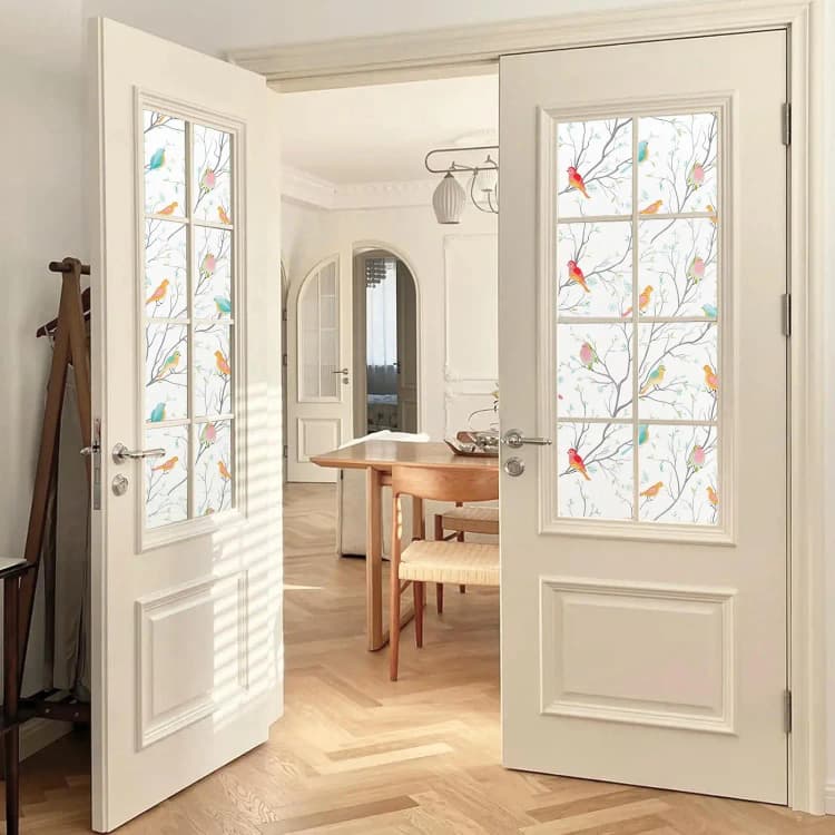 COWINLIFE PVC Frosted Mosaic Window Privacy Film Stained Decorative Clings Stickers Rainbow Glass Film Tint Home Decor detail 3