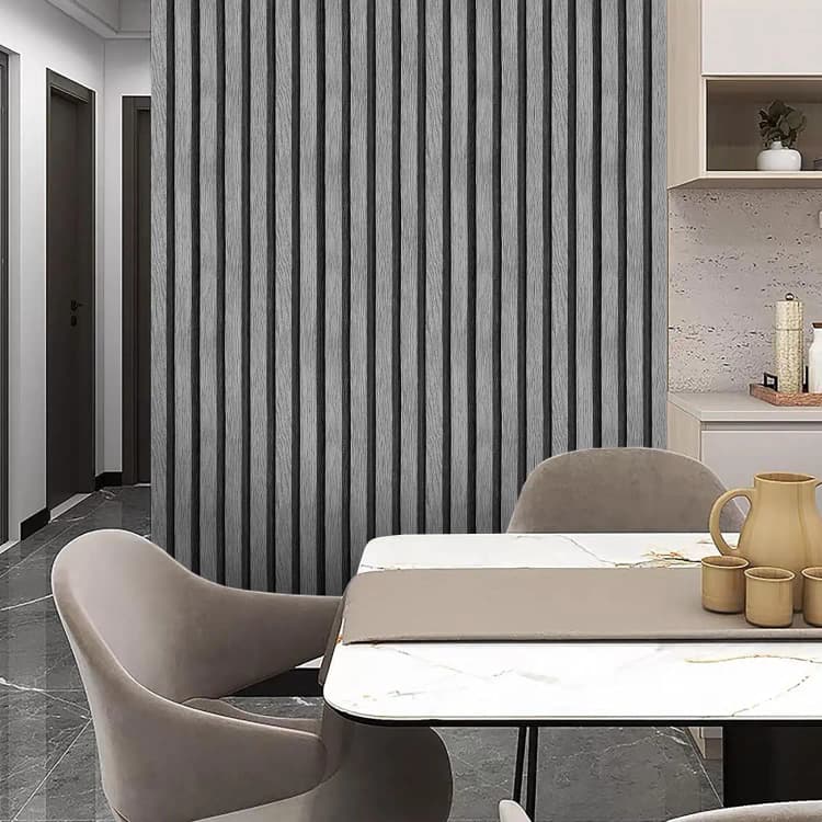 COWINLIFE 3D Removable Waterproof Self Adhesive Grey Wooden Slat Wallpaper Peel and Stick for Modern Living Room Cabinets detail 2