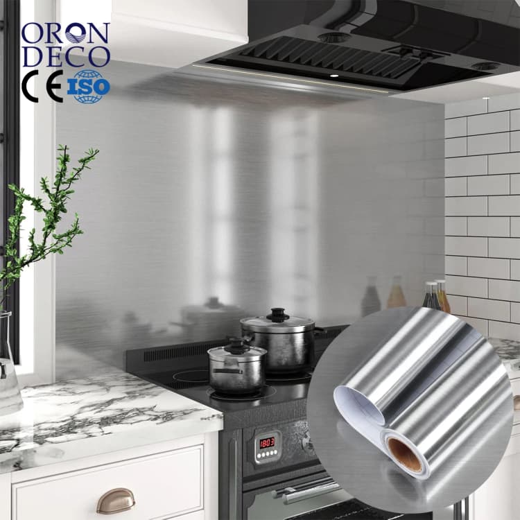 High Quality Modern Smooth Silver Metallic Mirror Self Adhesive Wallpaper 3D Vinyl PET/PVC Decorative Glass Roll Kitchen Wrap detail 1