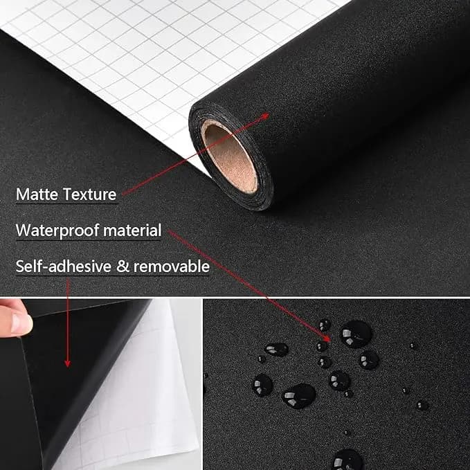 COWINLIFE Matte Black Contact Paper Peel and Stick Kitchen Vinyl Wrap Self Adhesive Solid Wall Wallpaper for Living Room detail 6