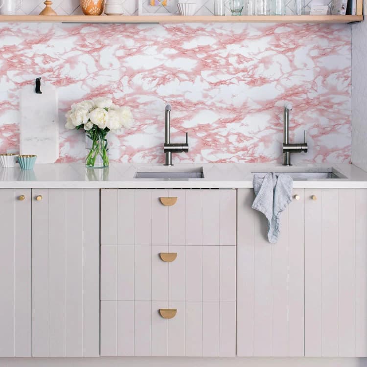 COWINLIFE DECO Waterproof Pink Vinyl Marble Sticker Peel and Stick Kitchen Wall Sticker PVC Self Adhesive Wallpaper Kitchen Wrap detail 2