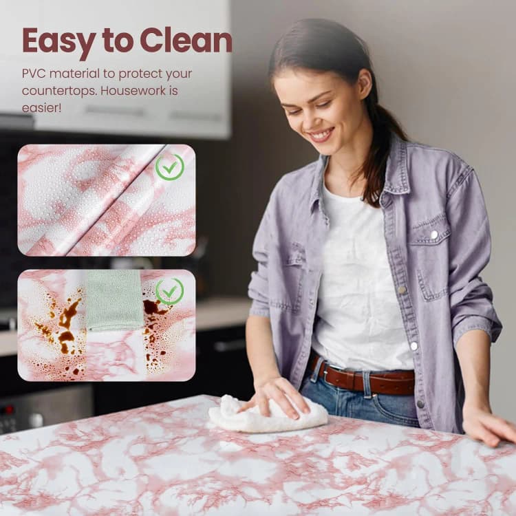 COWINLIFE DECO Waterproof Pink Vinyl Marble Sticker Peel and Stick Kitchen Wall Sticker PVC Self Adhesive Wallpaper Kitchen Wrap detail 6