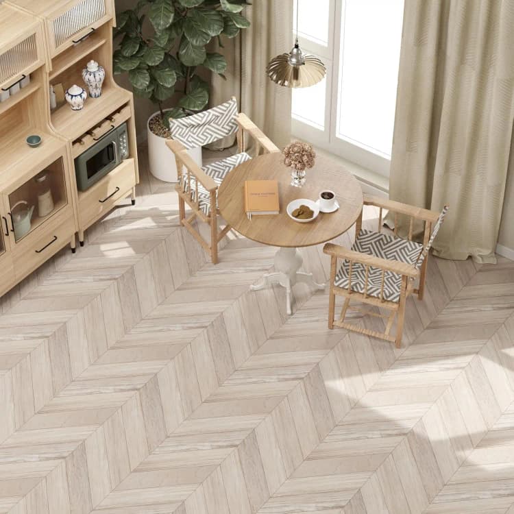 COWINLIFE Peel and Stick Tiles Floor Stickers Herringbone Wood PVC  Waterproof Self Adhesive Vinyl Flooring for Home Decor Interior detail 1