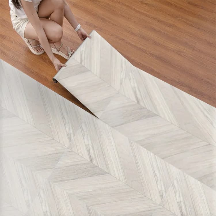 COWINLIFE Peel and Stick Tiles Floor Stickers Herringbone Wood PVC  Waterproof Self Adhesive Vinyl Flooring for Home Decor Interior detail 4