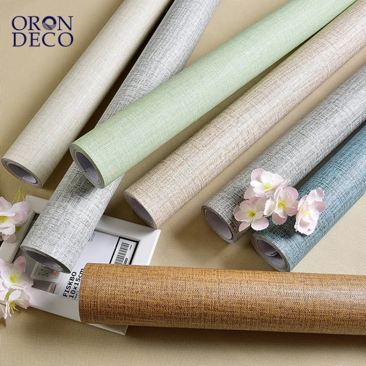 COWINLIFE DECO Low MOQ PVC Linen 3D Fabric Wallpaper Papier Peint Peel and Stick Rolls Interior Wall Stickers Home Decor detail 1