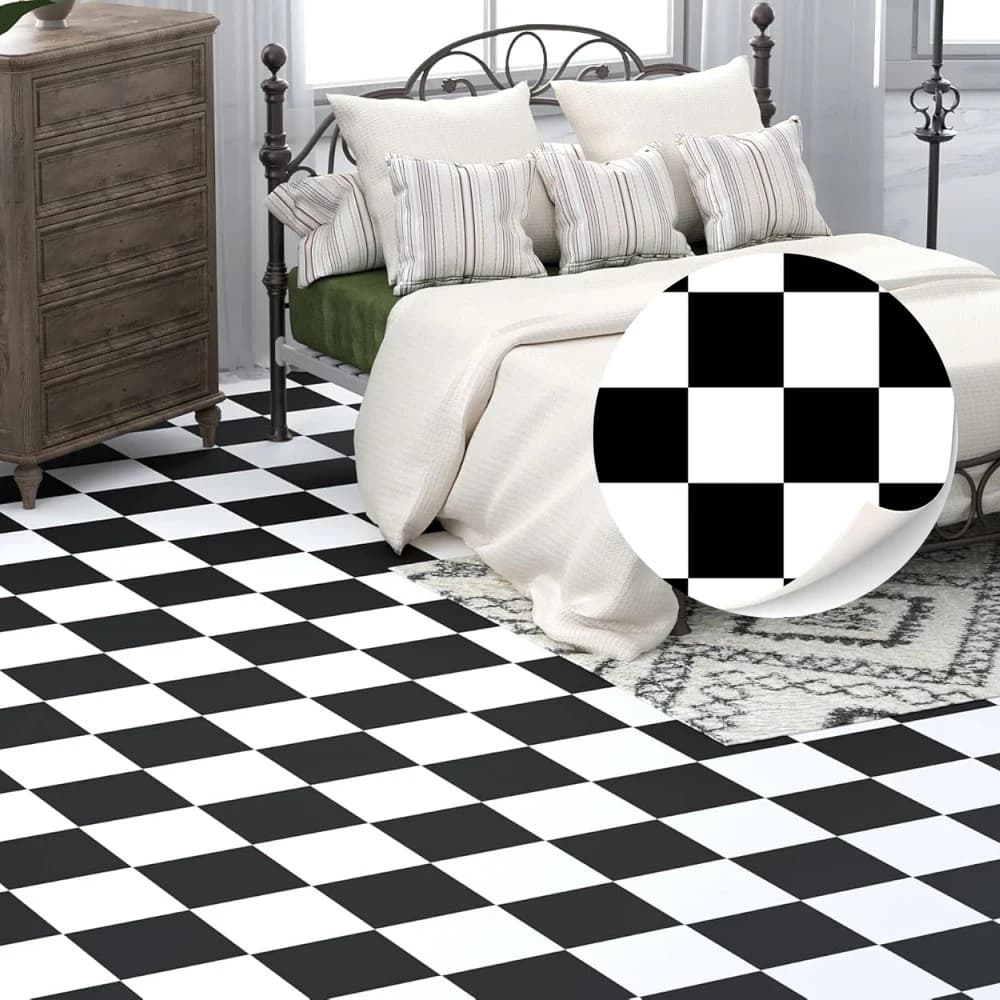 COWINLIFE DECO Vinyl Flooring Self Adhesive Waterproof Black White Modern Roll Decorative Sticker Covering Floor Bedroom Factory