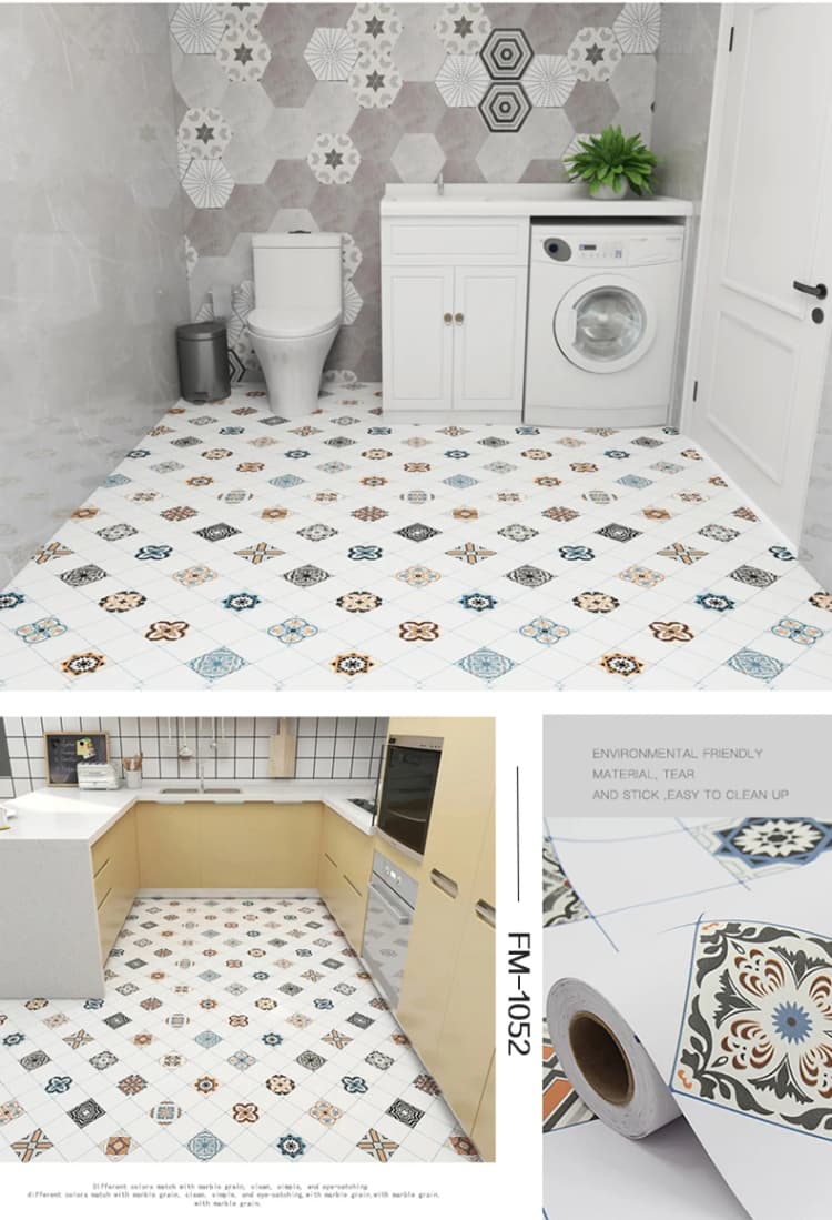 3D Custom Geometric Pattern Waterproof Floor Stickers Bright Colour PVC Self Adhesive Wallpaper for Kitchen Floor Decoration detail 4