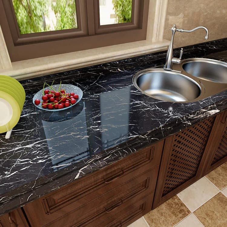 COWINLIFE Modern Black Peel and Stick Waterproof PVC Self Adhesive Marble Design Wall Paper Rolls for Kitchen Mold-Proof Wall Decor detail 3