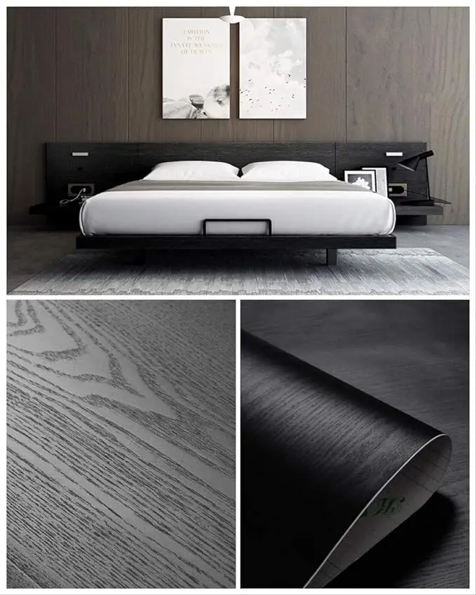 COWINLIFE Black PVC Self Adhesive 3D Wall Wallpaper Stripes & Plaid Pattern Waterproof for Home Bedroom Kitchen Decoration detail 4