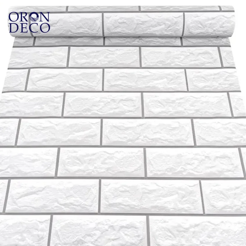COWINLIFE DECO White Stone Sticker Roll 3D Brick PVC Self-Adhesive Waterproof Wallpaper Modern Kids Style Home Decoration