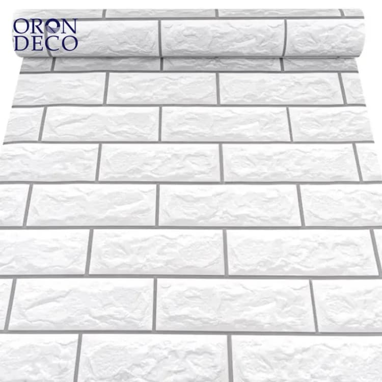 COWINLIFE DECO White Stone Sticker Roll 3D Brick PVC Self-Adhesive Waterproof Wallpaper Modern Kids Style Home Decoration detail 1