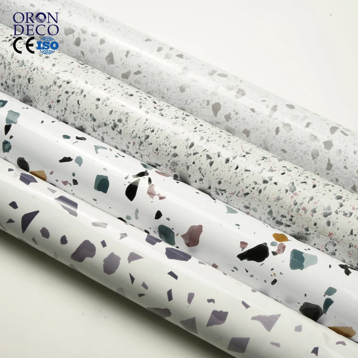 COWINLIFE DECO Glossy Self-Adhesive Waterproof Mould-Proof Peel Stick 4-Color Terrazzo Marble Wall Decor Sticker Wallpaper Rolls