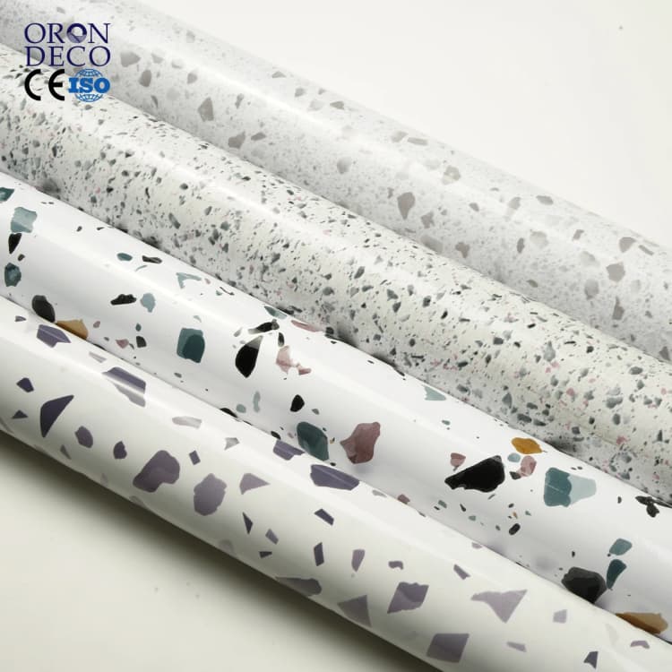 COWINLIFE DECO Glossy Self-Adhesive Waterproof Mould-Proof Peel Stick 4-Color Terrazzo Marble Wall Decor Sticker Wallpaper Rolls detail 1