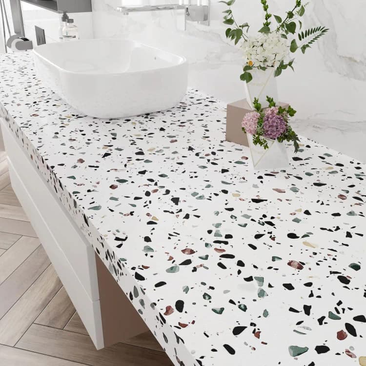 COWINLIFE DECO Glossy Self-Adhesive Waterproof Mould-Proof Peel Stick 4-Color Terrazzo Marble Wall Decor Sticker Wallpaper Rolls detail 3