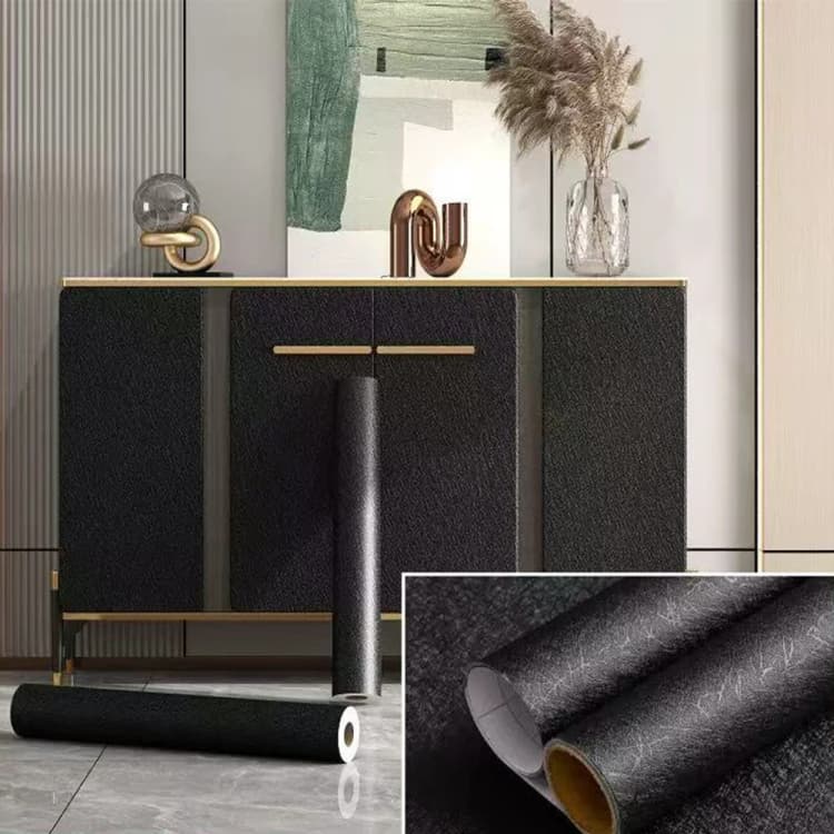 COWINLIFE DECO Matte Black Self Adhesive Peel and Stick PVC Wallpaper 3D Wall Panels Waterproof Fireproof Wall & Ceiling Decor Rolls detail 3