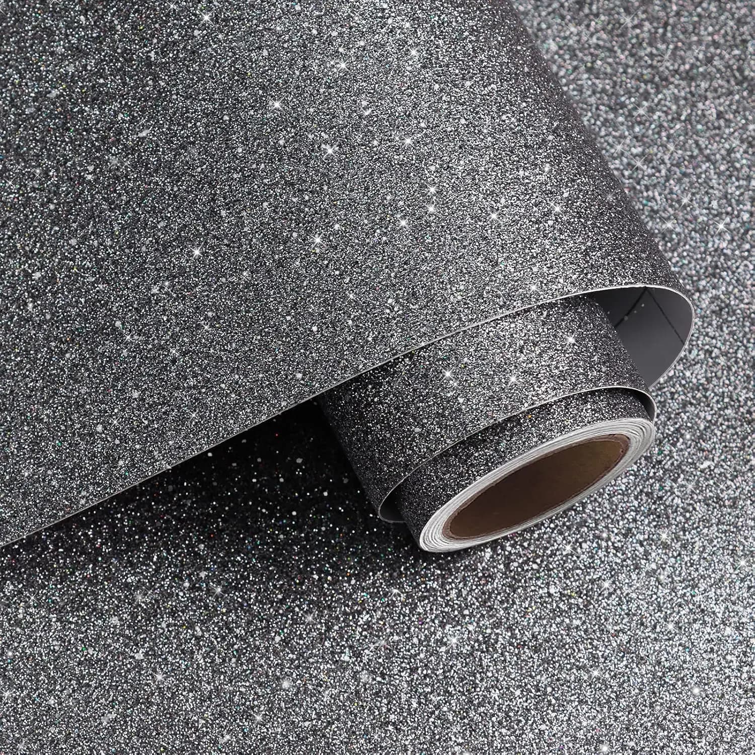 COWINLIFE Light Luxury Modern Living Room Self-adhesive Shiny Gray PVC Waterproof Removable Wallpaper Roll Home Decor