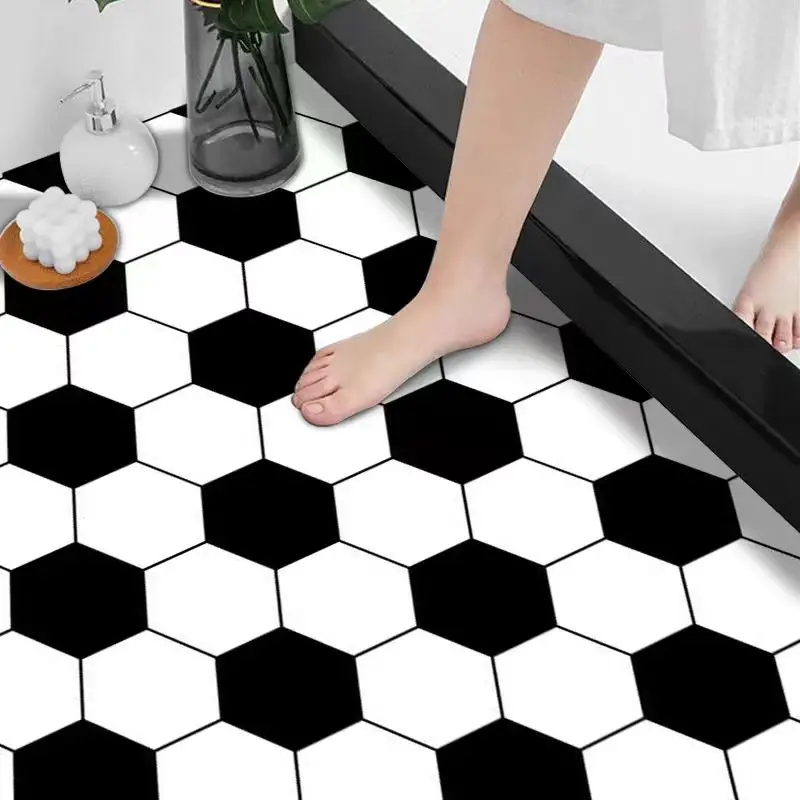 COWINLIFE DECO PVC Waterproof 3D Black White Self Adhesive Vinyl Flooring Stickers for Indoor Bathroom detail 2