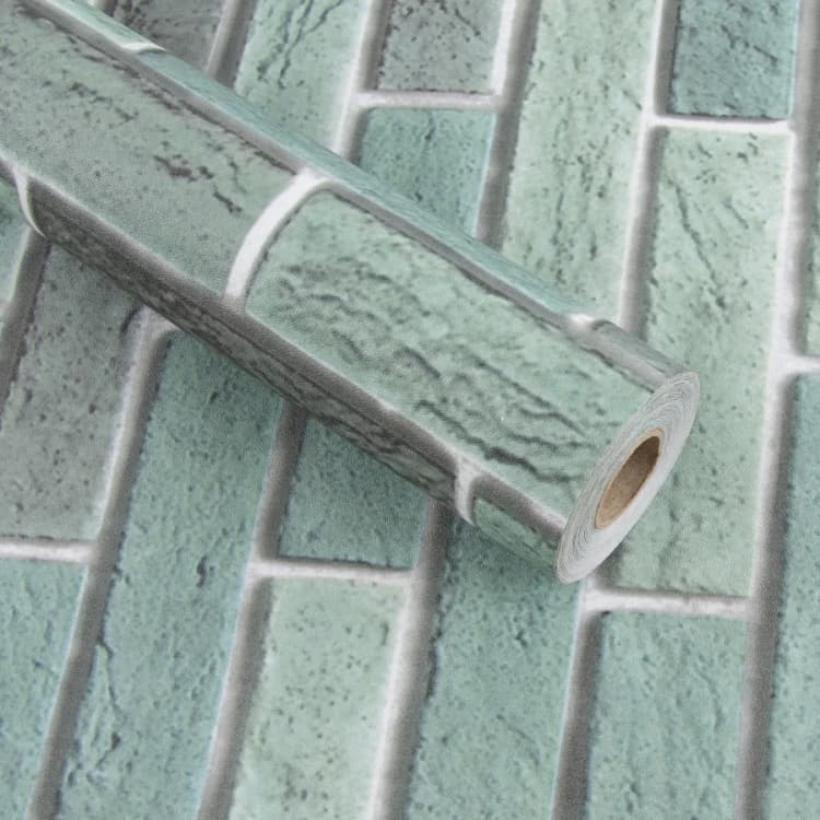 COWINLIFE DECO Modern High Quality Green Brick Textured Self Adhesive Waterproof PVC Vinyl Peel Stick Wall Sticker Wallpaper Rolls detail 1