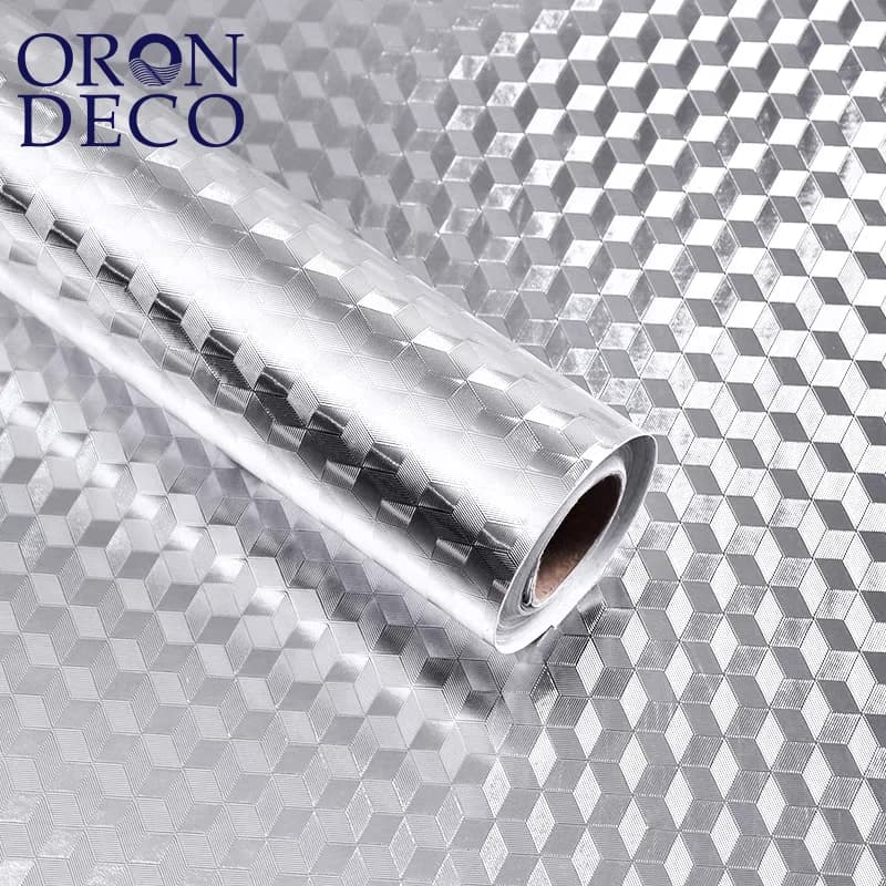 COWINLIFE DECO Modern 3D Geometric Kitchen Wallpaper PVC Vinyl Self-Adhesive Aluminum Foil Stickers Oil Proof Entertainment