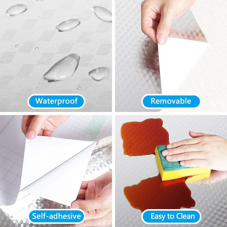 COWINLIFE DECO Modern 3D Geometric Kitchen Wallpaper PVC Vinyl Self-Adhesive Aluminum Foil Stickers Oil Proof Entertainment detail 4