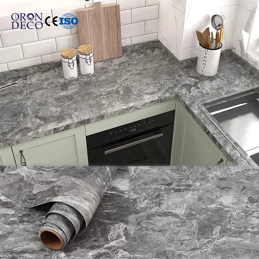 COWINLIFE PVC Waterproof Kitchen Cement Mixer 3D Adhesive Wall Stickers Peel & Stick Wallpaper with Marble Design for Home Decor