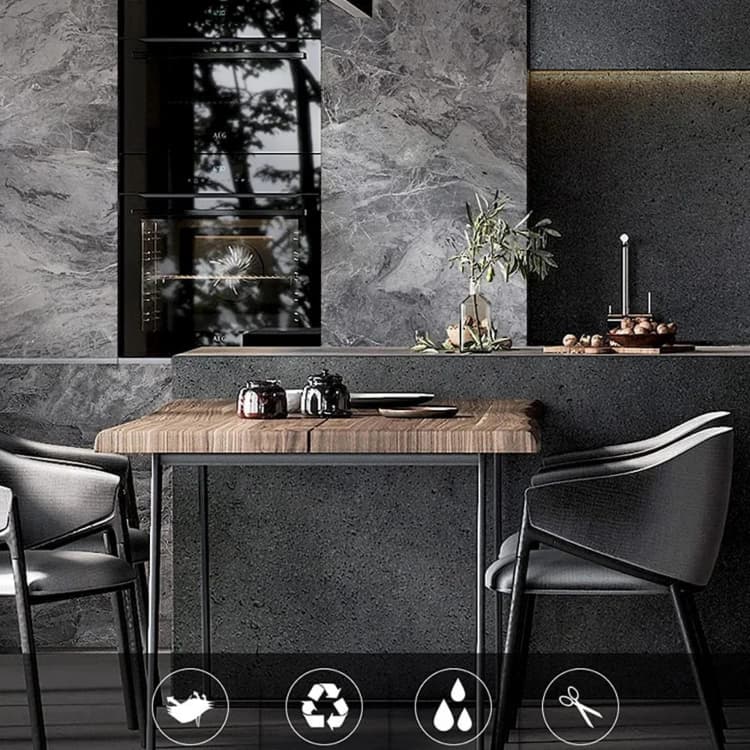 COWINLIFE PVC Waterproof Kitchen Cement Mixer 3D Adhesive Wall Stickers Peel & Stick Wallpaper with Marble Design for Home Decor detail 4