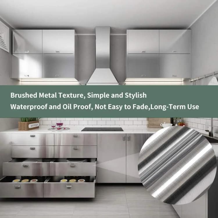 COWINLIFE DECO High Quality Modern Decorative Metallic Wallpaper Heat Resistant Brushed PVC Sticker Kitchen Backsplash detail 2