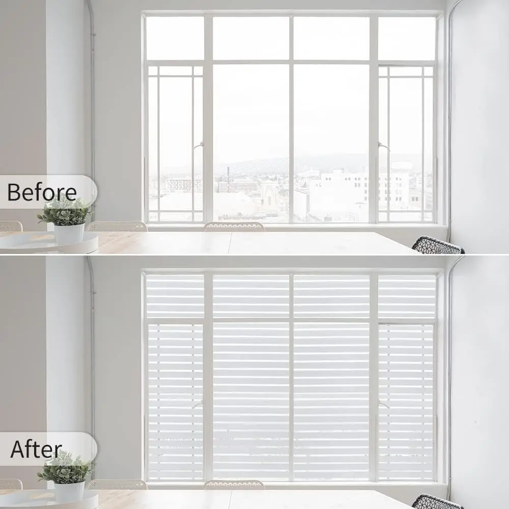 COWINLIFE Stripes Frosted Window Glass Film Self Adhesive Privacy Glass Sticker Removable PVC Window Covering for Home Office Decor