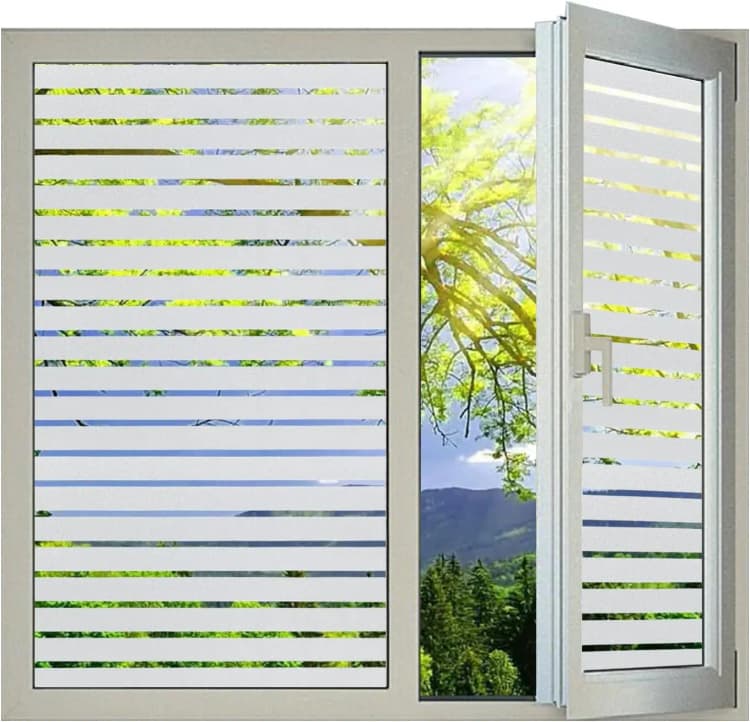 COWINLIFE Stripes Frosted Window Glass Film Self Adhesive Privacy Glass Sticker Removable PVC Window Covering for Home Office Decor detail 2