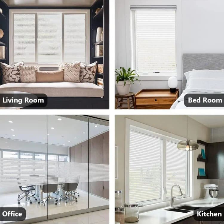 COWINLIFE Stripes Frosted Window Glass Film Self Adhesive Privacy Glass Sticker Removable PVC Window Covering for Home Office Decor detail 6