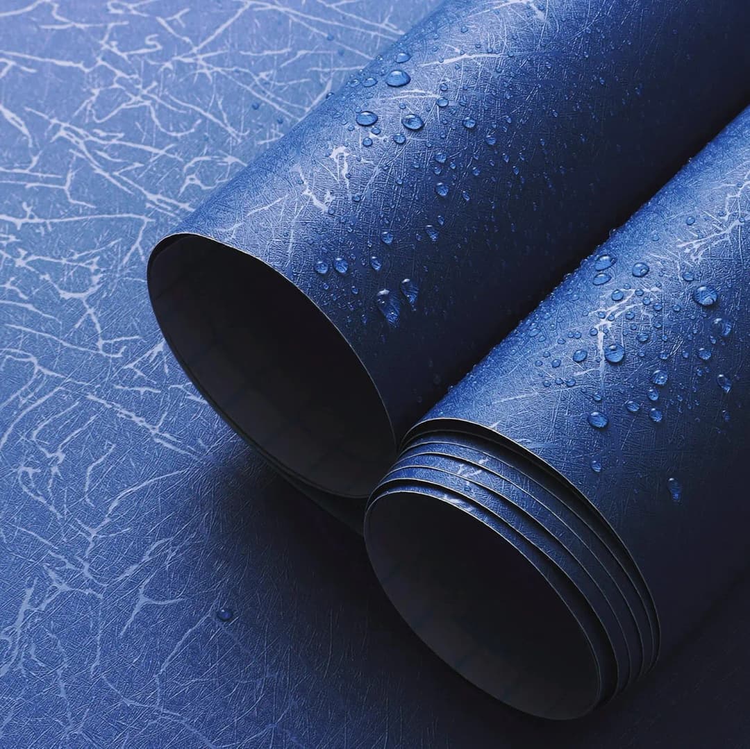 COWINLIFE Waterproof PVC Blue Silk Embossed 3d Wallpaper Rolls Vinyl Bedroom Interior Peel and Stick Wall Stickers for Home Decor