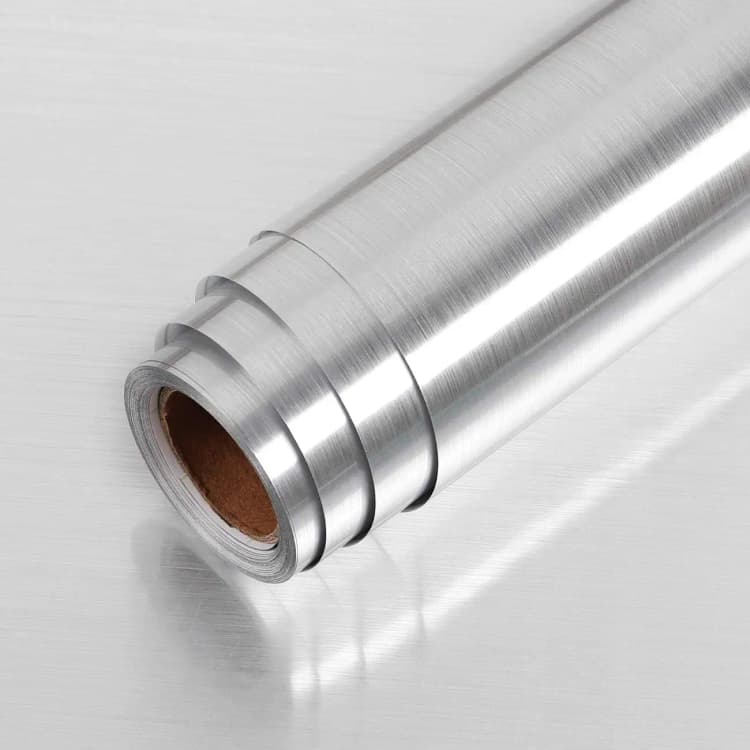 Silver Metallic PVC Wallpaper Peel and Stick Waterproof Brushed Self Adhesive for Refrigerator Kitchen Modern Design detail 3