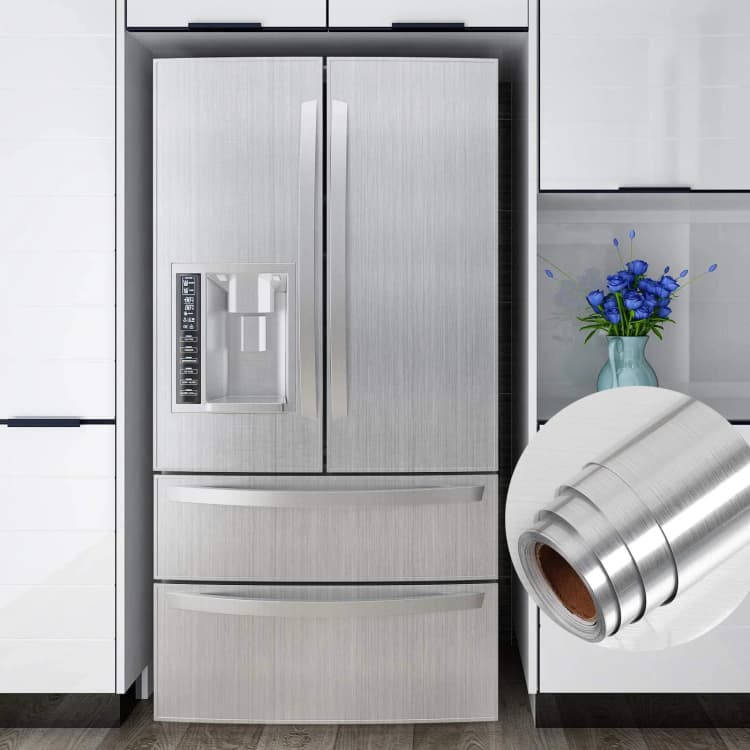 Silver Metallic PVC Wallpaper Peel and Stick Waterproof Brushed Self Adhesive for Refrigerator Kitchen Modern Design detail 4