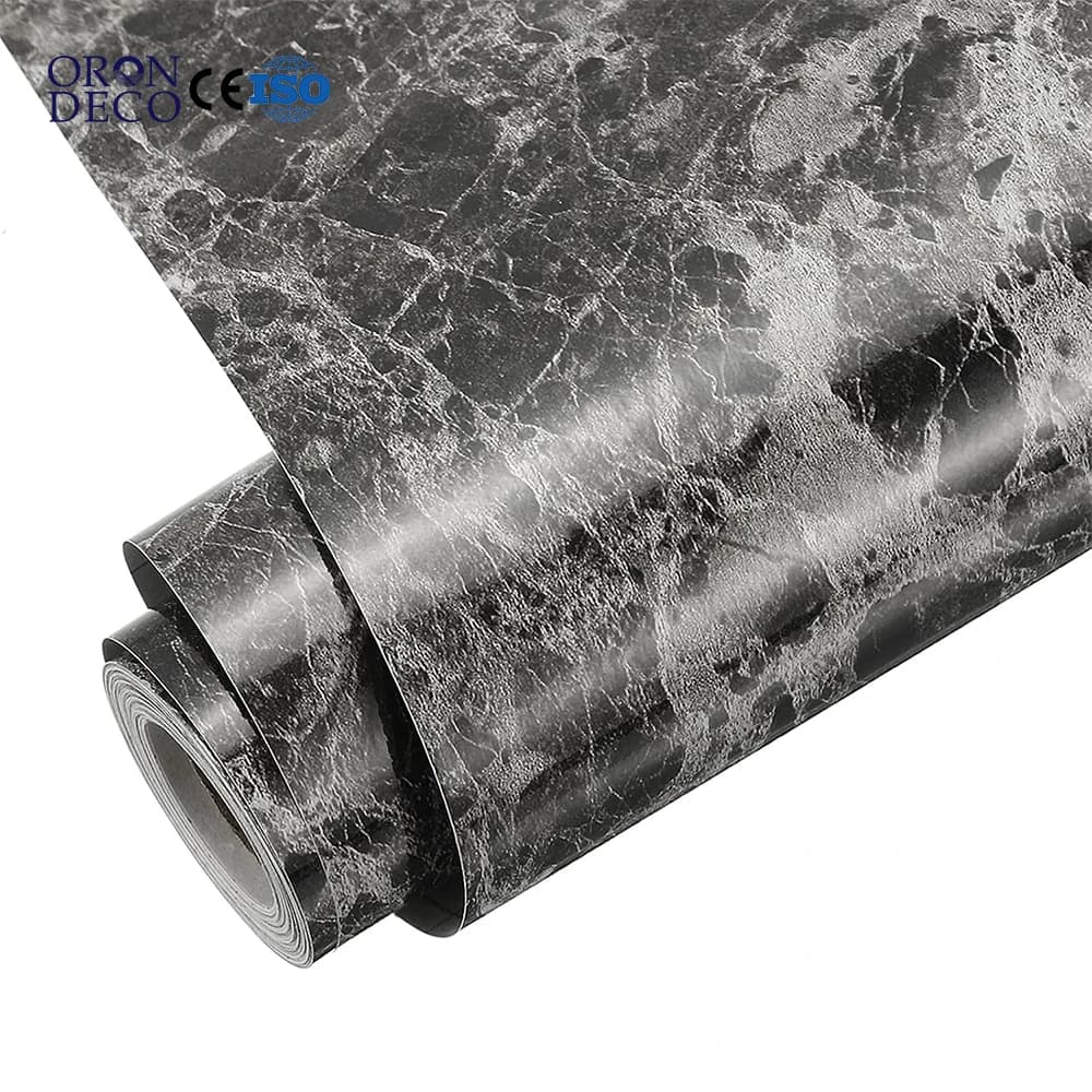 COWINLIFE DECO Black Marble Self Adhesive Waterproof Kitchen Wall Stickers PVC 3D Wall Paper Rolls