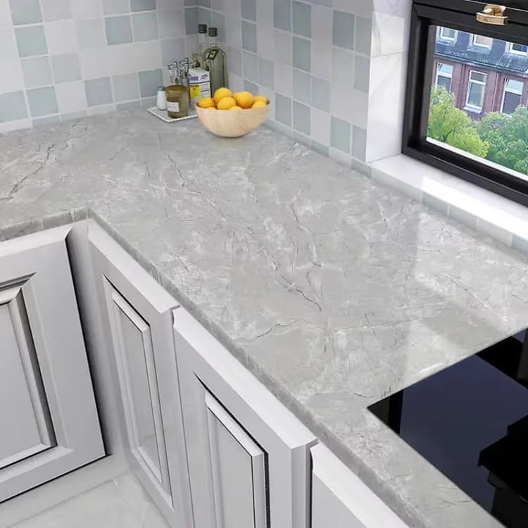 OEM Modern 3D Glossy Gray Marble Sticker Wallpaper Peel and Stick Waterproof PVC Self Adhesive for Kitchen Household Use detail 1