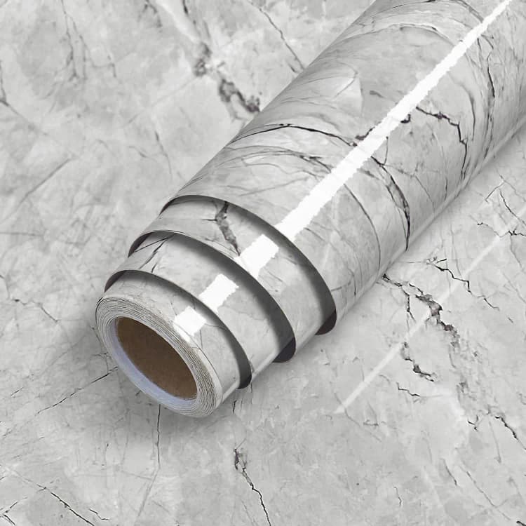 OEM Modern 3D Glossy Gray Marble Sticker Wallpaper Peel and Stick Waterproof PVC Self Adhesive for Kitchen Household Use detail 7