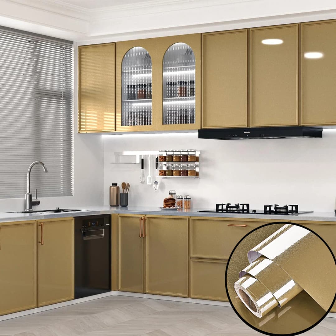 COWINLIFE DECO Glitter Champagne Kitchen Wrap Wall Peel Stick Wallpaper Modern PVC Vinyl Glossy Waterproof Removable Bathroom Bedroom