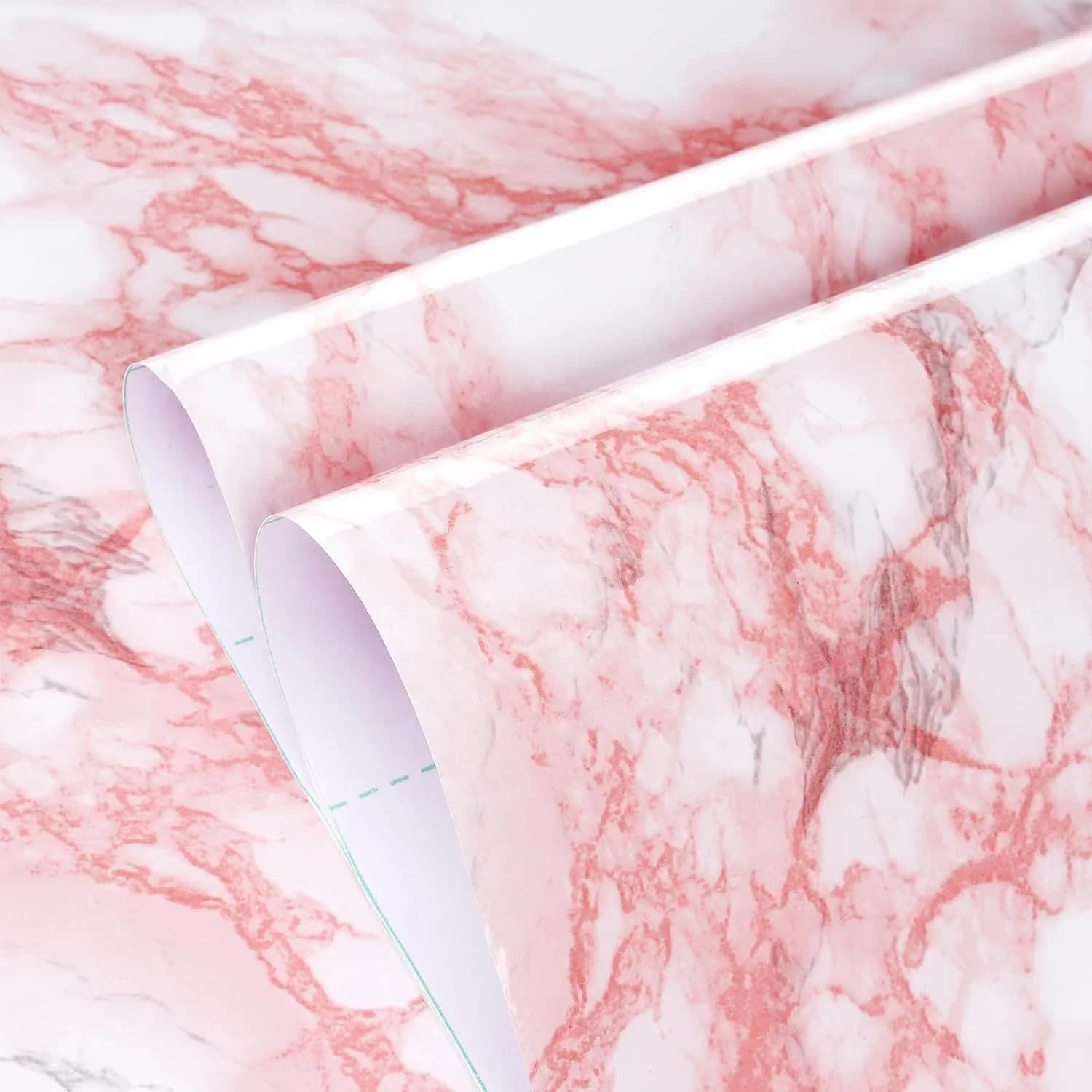 COWINLIFE DECO Modern Waterproof Glossy Pink Kitchen Wall Sticker Peel and Stick PVC Self Adhesive Marble Sticker Wallpaper