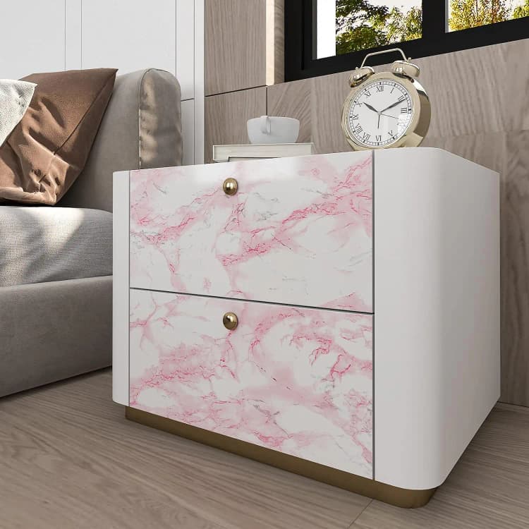 COWINLIFE DECO Modern Waterproof Glossy Pink Kitchen Wall Sticker Peel and Stick PVC Self Adhesive Marble Sticker Wallpaper detail 5
