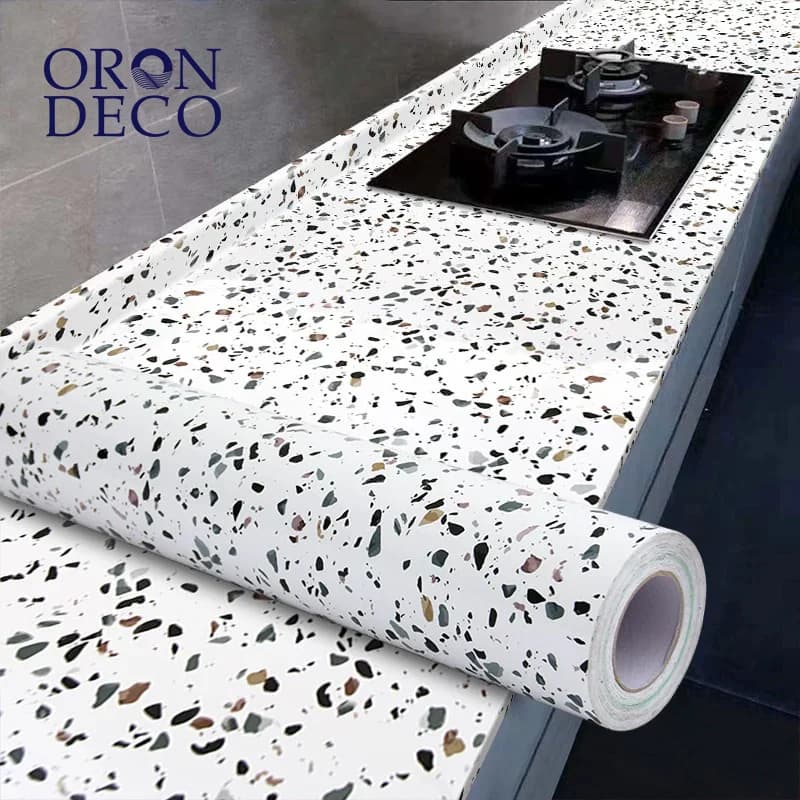 COWINLIFE DECO Modern White Marble Sticker Granite Waterproof Vinyl Terrazzo Wallpaper Peel and Stick Hotel Kitchen Wall Paper
