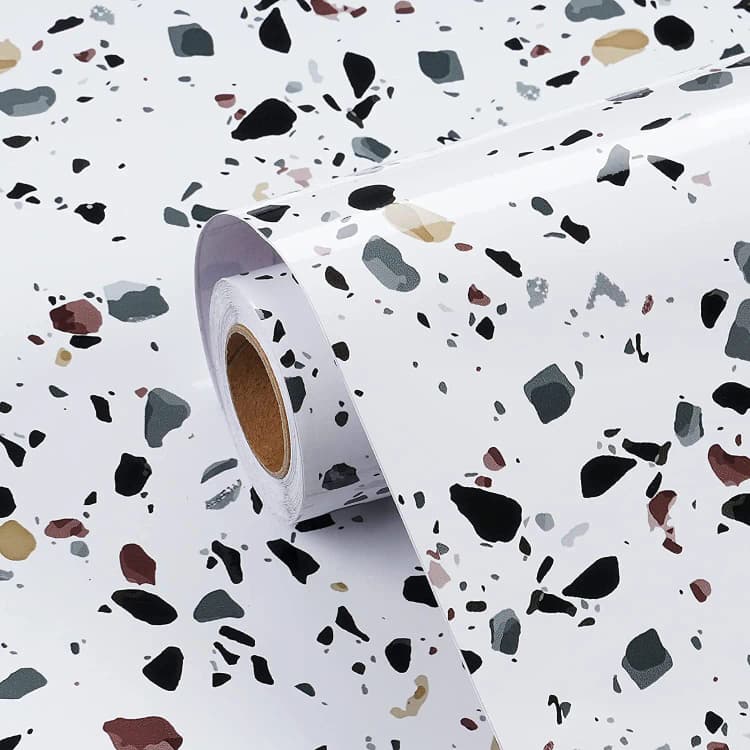 COWINLIFE DECO Modern White Marble Sticker Granite Waterproof Vinyl Terrazzo Wallpaper Peel and Stick Hotel Kitchen Wall Paper detail 2