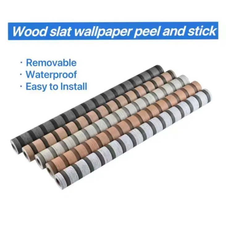 COWINLIFE DECO Luxury Thick Striped Wall Stickers PVC Self-adhesive Waterproof 3D Peel and Stick Woodtexture Mural Wallpaper Bathroom detail 3