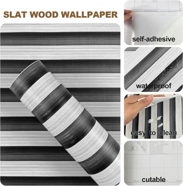 COWINLIFE DECO Luxury Thick Striped Wall Stickers PVC Self-adhesive Waterproof 3D Peel and Stick Woodtexture Mural Wallpaper Bathroom detail 6