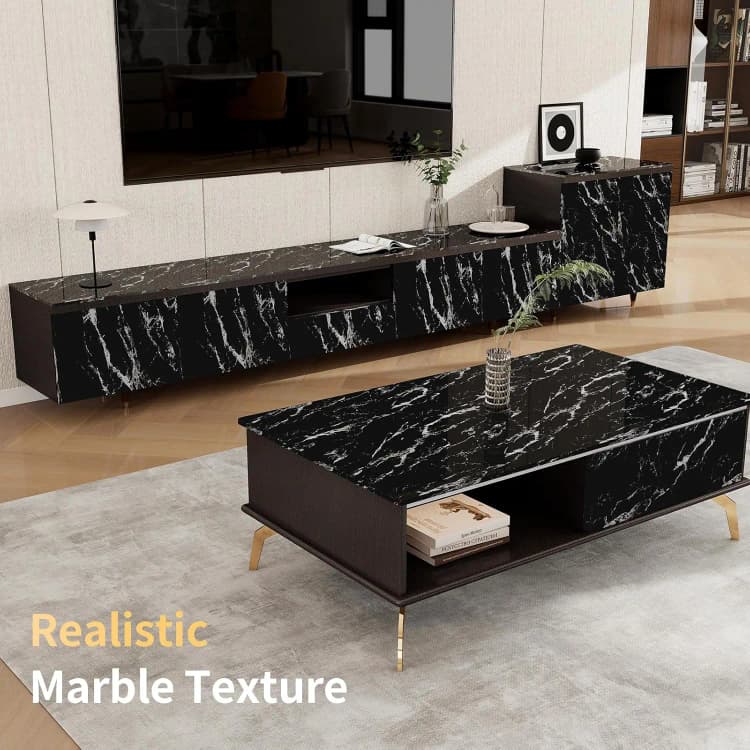 COWINLIFE Luxury 3D Black Marble Sticker PVC Self Adhesive Marble Wallpaper Roll Wall Stickers Wall Covering for Interior Decoration detail 4