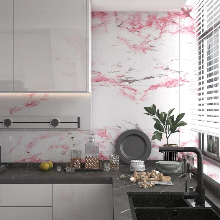 COWINLIFE DECO Waterproof Glossy Kitchen Wall Sticker Peel and Stick PVC Self Adhesive Vinyl Marble Sticker Wallpaper for Furniture detail 4