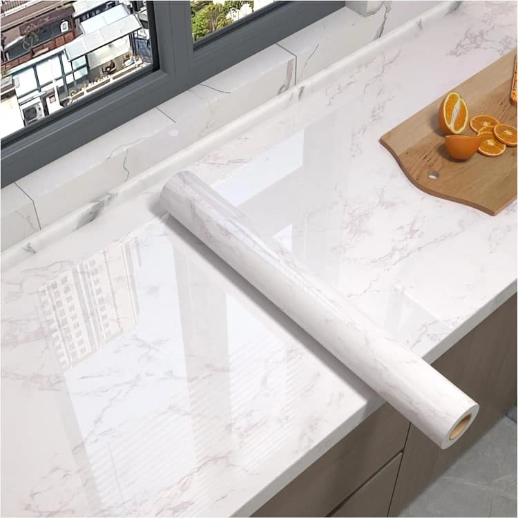 COWINLIFE DECO White Wallpapers 3d Wall Vinyl Waterproof Self-Adhesive Wall Paper Marble Stickers for Kitchen Countertops detail 2